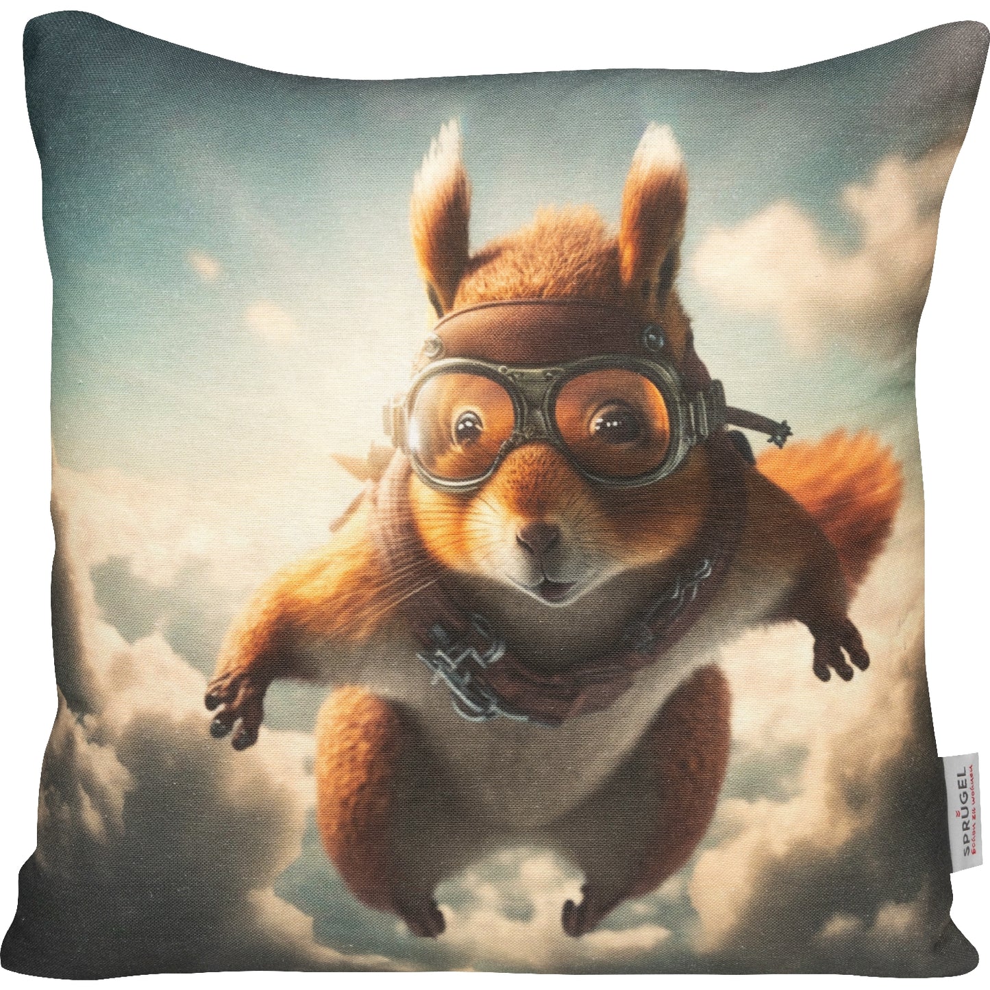 lustiges Dekokissen mit einem fliegenden Eichhörnchen