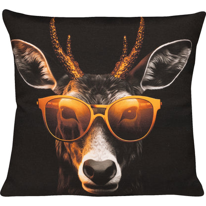 lustiges Dekokissen mit einem Hirsch und Sonnenbrille