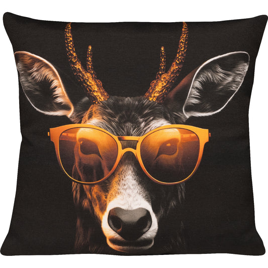 lustiges Dekokissen mit einem Hirsch und Sonnenbrille