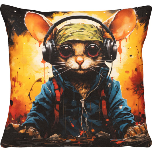 lustiges Dekokissen mit einer Maus als DJ