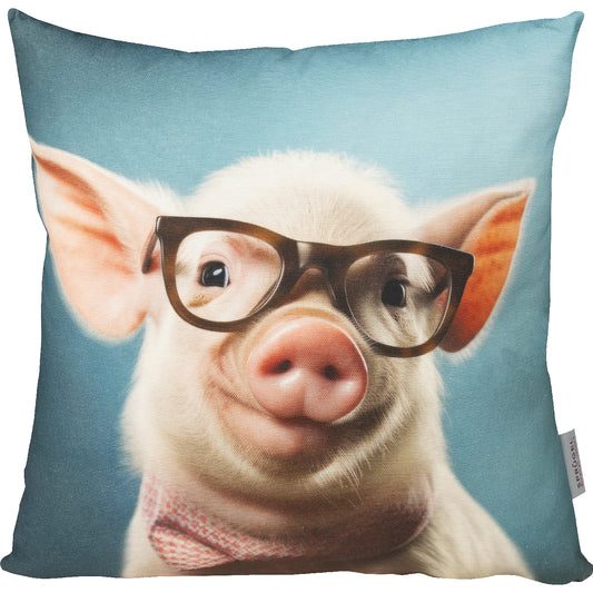 lustiges Dekokissen mit einem klugen Schwein und Brille