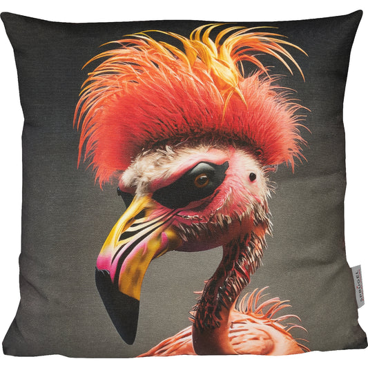lustiges Dekokissen mit einem Flamingo und einer Punker Frisur