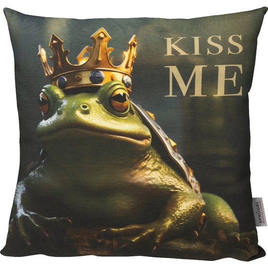 lustiges Dekokissen mit einem Froschkönig und Küss mich Schriftzug
