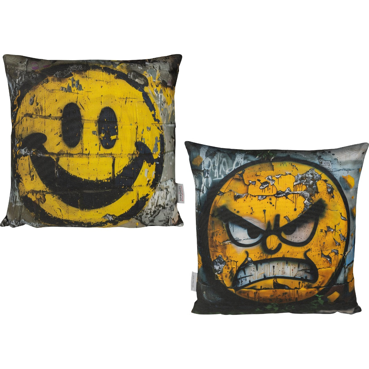 lustiges Wende-Dekokissen mit lachenden und wütenden Smiley